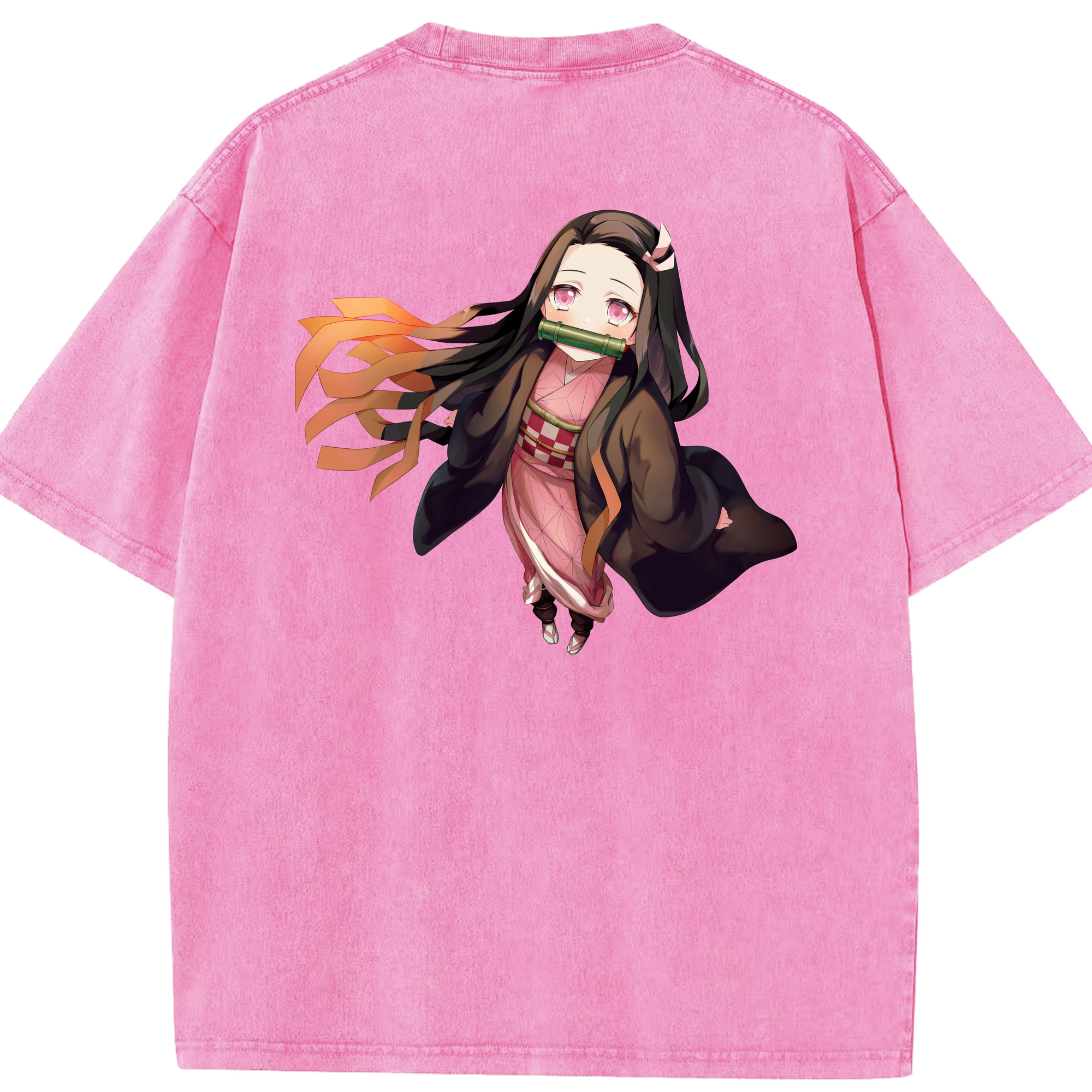 （画像用） 鬼滅の刃（きめつのやいば）竈門 禰󠄀豆子／かまど ねずこ Kamado Nezuko 綿100% ヴィンテージ風 半袖Tシャツ（背面プリント）